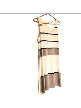 Mystree Exercise Midi Dress Striped Sleeveless Lightweight White Gray Black